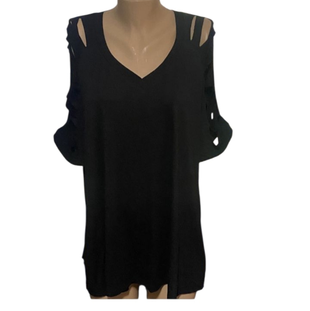 BloomChic Black Cutout Sleeve Blouse